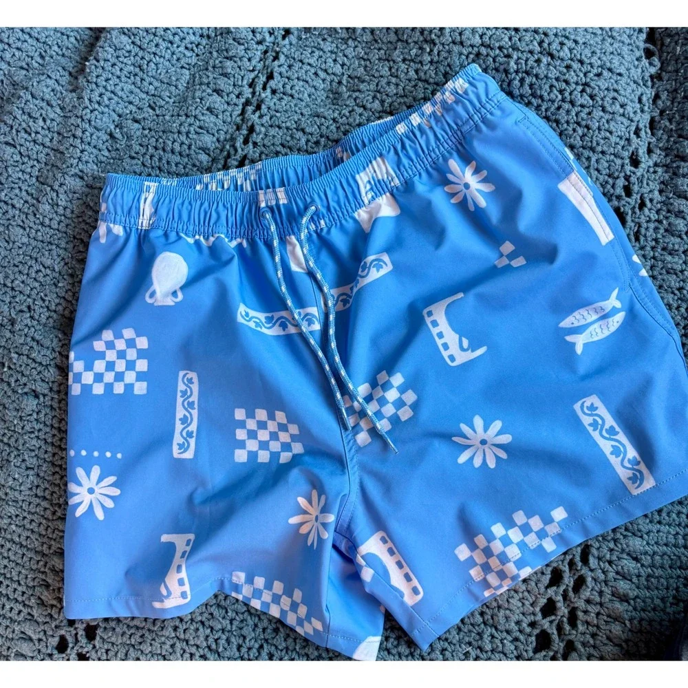 Goodfellow & Co Mens Light Blue Graphic Print Swim Trunks Size Medium M
